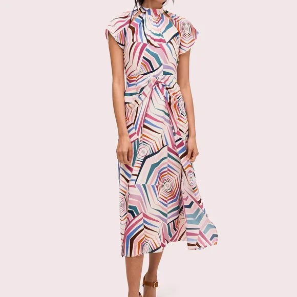RARE! Kate Spade Geobrella Silk Midi Dress Gorgeous geometric print - Picture 2 of 11
